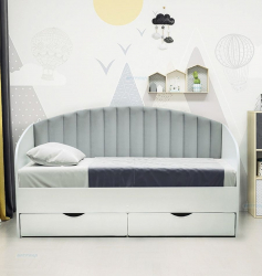 Кровать с продольной мягкой спинкой Софа №12 (800х1900) Дуб Крафт серый Велюр 108