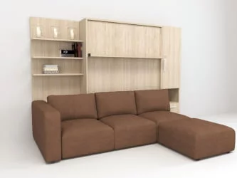 Кровать-трансформер Смарт 1 правый с полкой и пуфом 1400 Ясень шимо темный