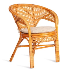 Комплект ПЕЛАНГИ 02/15 ( стол со стеклом + 4 кресла ) [с подушками] ротанг, кресло 65х65х77см, стол диаметр 64х61см, Хоней (мед) / PELANGI Honey