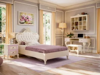 Кровать полутороспальная 1200 с мягким изголовьем Маркиза ЛД 517.290.000.001 Алебастр Шампань