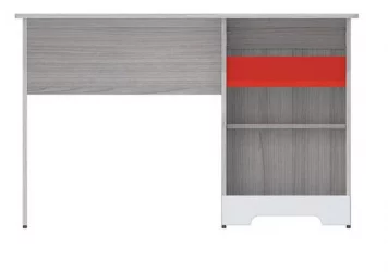 Письменный стол с полками и ящиками Палермо-3 Юниор Белый глянец Ясень шимо светлый Красный