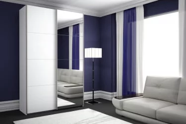 Белый шкаф-купе с зеркалом Прайм 1400 ДСП/Зеркало Белый снег