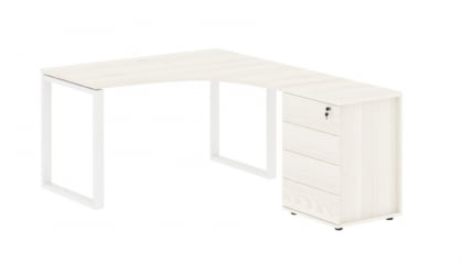 Стол эргономичный с тумбой правый ЕДИС ЕКCЕТ 1318 Р Ясень Траун Белый / EDIS EQCET R