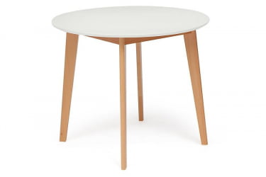 Стол обеденный BOSCO (Боско) основание бук, столешница мдф, D900, Белый+Натуральный ( Бук)