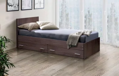 Односпальная кровать с ящиком с ящиками на уголках №4 ЛДСП 700*2000 Ясень Шимо темный