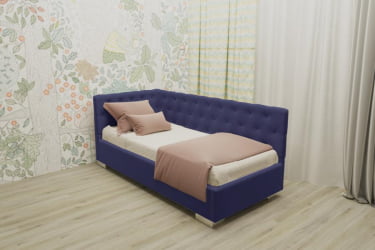 ДЕТСКАЯ МЯГКАЯ ИНТЕРЬЕРНАЯ КРОВАТЬ ВЕРСАЛЬ БЕЗ ОСНОВАНИЯ (BERHOUSE) Материал фасада: Металл/Велюр; Спальное место: 800х2000 мм; Цвет: Синий