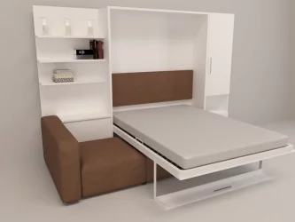 Шкаф-диван-кровать Смарт 1 правый с полкой и пуфом 1600 Венге