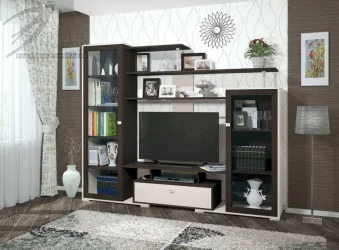 Современная стенка в гостиную Соло 5 Венге дуб молочный