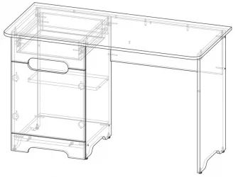 Письменный стол с полками и ящиками Палермо-3 Юниор Белый глянец Ясень шимо светлый Синий