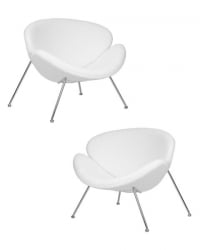 Кресло дизайнерское ДОБРИН ЕМИЛЙ (белый (букле) ткань , хромированная сталь) 2 шт / DOBRIN EMILY