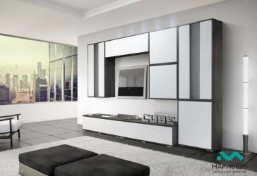 Модульный шкаф в гостиную Куб К04 Белый софт Черный ясень