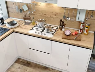 Кухня угловая Шервуд №1 Белый Белый глянец Черный