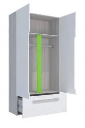 Шкаф двустворчатый с ящиками Палермо Юниор 07 Белый глянец Ясень шимо светлый Зеленый