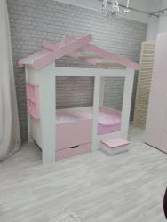 Ящик и ступенька для кровати Теремок Белый-Розовый