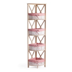 Угловая этажерка Secret De Maison ANGULAIRE 4 ( mod. PE-05 ) дерево павловния, мдф, 34x34x158см, white (белый), ткань - красная клетка
