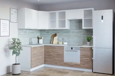 Гарнитур кухонный 1400*2400 (врезная мойка) белый грунт/ель карпатская