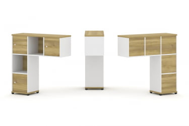 Надставка на стол низкая односторонняя + задняя стенка (5шт.) + распашной фасад (3 шт.) CONCEPT CN.ONN-002 Дуб Винченцо Белый бриллиант Черный металл