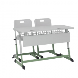 Парта двухместная НОМАД В с ручной регулировкой высоты (рост 4-6) Оливковый/Серый / NOMAD V