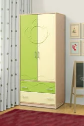 Шкаф 2-дверный Юниор-12.1 МДФ глянец Дуб молочный/Светло-зеленый/Ваниль