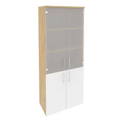 Шкаф высокий широкий (2 низких фасада ЛДСП + 2 средних фасада стекло) ONIX O.ST-1.2 Тиквуд Светлый/Белый