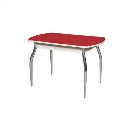 Стол раздвижной 1,45 Грация, СТЕКЛО, опоры изогнутые ХРОМ, Дуб беленый/Рубин