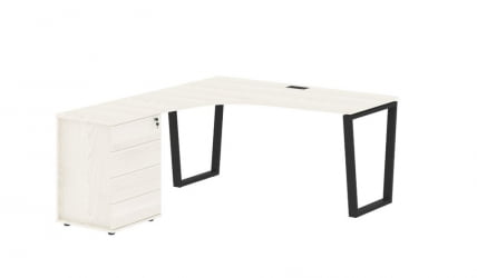 Стол эргономичный с тумбой левый EDIS EVCET 1518 L Ясень Траун Черный