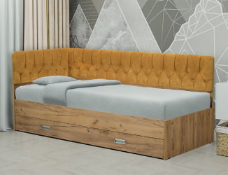 Кровать с продольной мягкой спинкой (левая) Софа №16 (800х2000) Ясень Анкор светлый Велюр 340