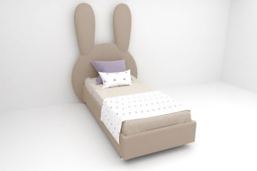 Детская кровать "Зайка" с ортопедическим основанием Цвет фасада: Светло-серый; Цвет корпуса: Светло-серый; Материал фасада: Металл/Велюр; Размер: 1200х2000 мм; Спальное место: 1200х2000 мм 