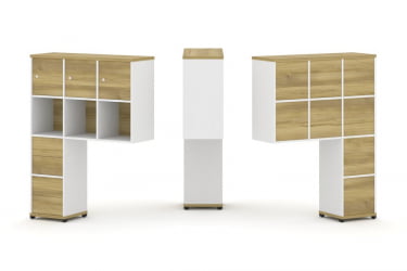 Надставка на стол высокая односторонняя + задняя стенка (8 шт.) + блок с 2-мя ящиками (2 шт.) + распашной фасад (3 шт.) CОНCЕПТ CН.ОНВ-006 Дуб Винченцо Белый бриллиант Черный  металл / CONCEPT CN.ONV-006