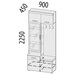 Панель с крючками и зеркалом (лев/прав) Тиффани 47.08.1 Сосна Астрид Мелинга Игуана Бежевый
