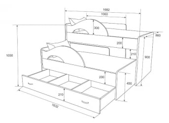 Детская кровать с бортиком РАДУГА Без ящика Дуб млечный / Венге