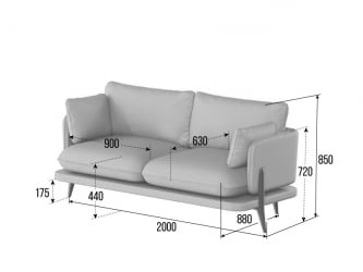 Диван двухместный Поско ПСC-02 Мерино 003/Металл Черный 2000*850*850 / PSC-02 Merino