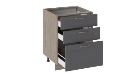 Шкаф напольный с 3-мя ящиками Одри Н3Я_72-60_3Я Дуб Сонома трюфель/Серый шелк