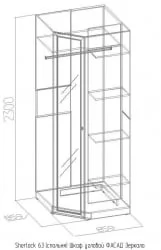Фасад углового шкафа Зеркало Sherlock 63 Орех шоколадный (спальня)_65604
