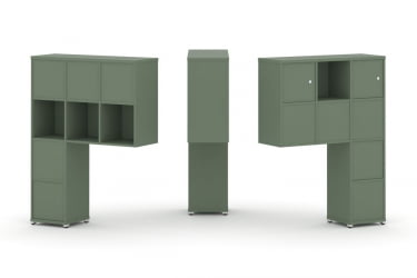 Надставка на стол высокая двухсторонняя + задняя стенка (8 шт.) + блок с 1-м ящиком (2 шт.) + распашной фасад (2 шт.) CONCEPT CN.DNV-007 Кобо Белый металл