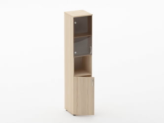 Шкаф высокий со стеклом и нишей Глассй 6.19.14Л Дуб молочный / Glassy