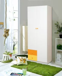 Шкаф 2-х дверный с ящиками Радуга Белый/Лайм/Синий