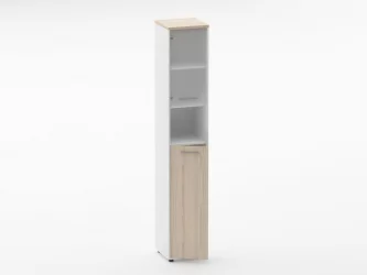 Шкаф 5 узкий верх стеклянная дверь, низ закрытый, с нишей Дека 10.23.20Л Туя/Белый / Deka