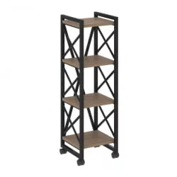Стеллаж на колесных опорах - 4 полки LOFT  VR.L-MST.K-4.4 Металл черный Дуб Аризона