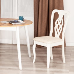 Стул Афродита/ Aphrodite дерево гевея, 46х54х99см, Ivory white, ткань кремовая с рисунком (А04)