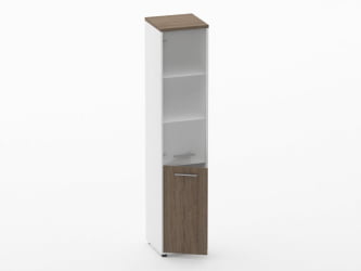 Шкаф 4 узкий верх стеклянная дверь, низ закрытый Deka 10.19.17Л Дуб Верцаска/Белый