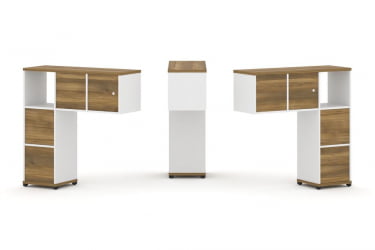 Надставка на стол низкая двухсторонняя + задняя стенка (4 шт.) + блок с 2-мя ящиками (2 шт.) + распашной фасад (2 шт.) CONCEPT CN.DNN-004 Сандал Янтарный Белый бриллиант Черный металл