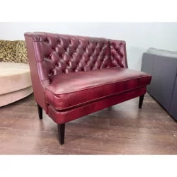 Диван двойной Амати стеганый в натуральной коже Бордовый