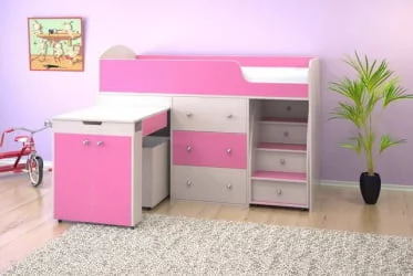 Кровать чердак Малыш Дуб/Розовый