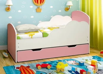Кровать детская ОБЛАКА №1 700*1400 Белый/Светло-розовый