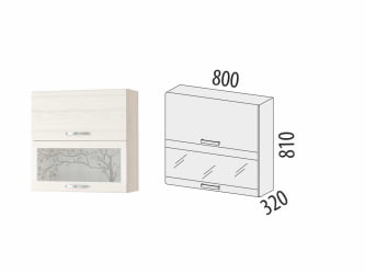 Шкаф-витрина кухонный (с системой плавного закрывания) Графит 74.09.2 Сосна Астрид /Ваниль