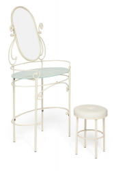 Овальный стол из стекла ALBERT (столик/зеркало + пуф) Античный белый (Antique White)