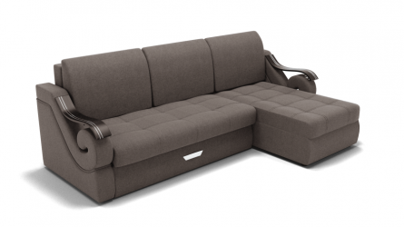 Диван Дубай-2 с оттоманкой угол левый/правый (ЗР) Цвет фасада: Серо коричневый; Тип: Левый/правый; Материал фасада: Металл/Велюр