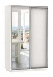 Белый шкаф-купе с зеркалом Экспресс Дуо Медиум 1400х2200h Белый снег