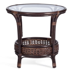 Комплект PELANGI 02/15 ( стол со стеклом + 4 кресла ) [с подушками] ротанг, кресло 65х65х77см, стол диаметр 64х61см, walnut (грецкий орех)